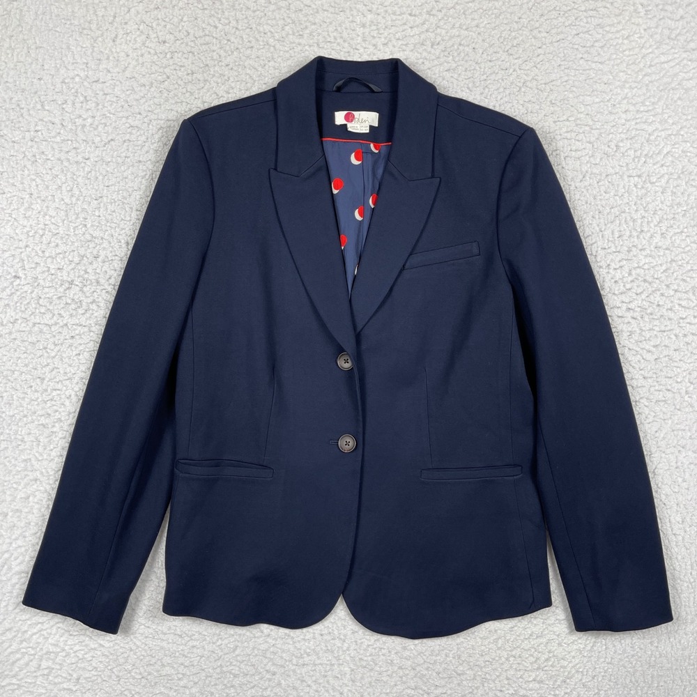 Boden Blazer Womens 16 Navy Blue Classic Polka Dot Lining Academia Officecore